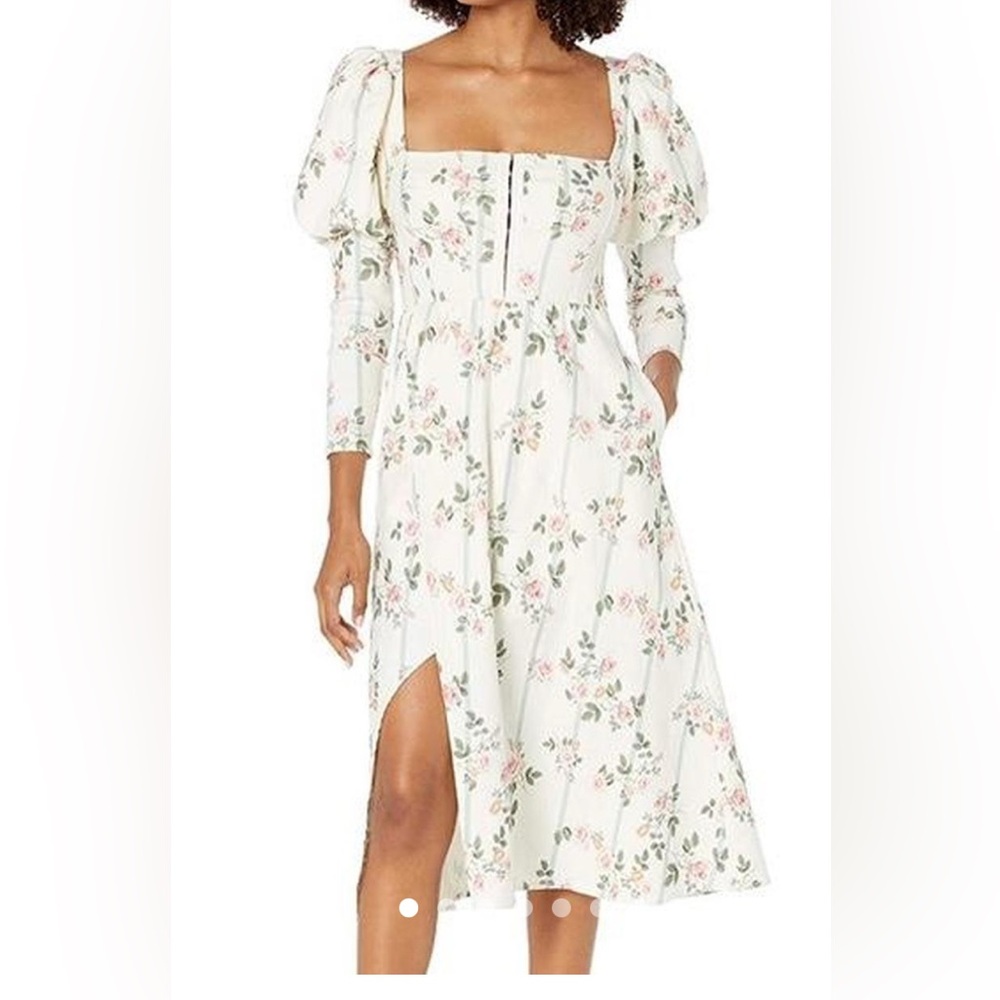 For Love and Lemons Dress | Rose Floral Striped Linen Blend Dress | Small